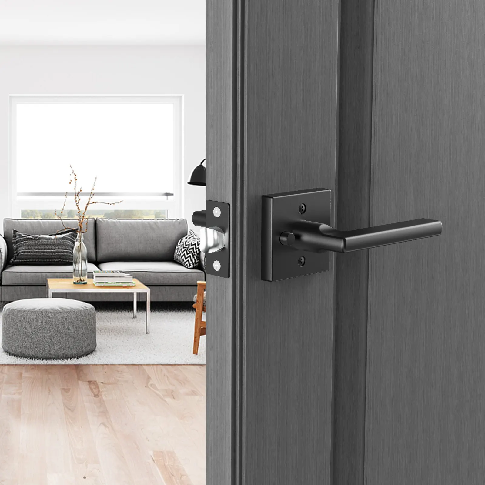 

Privacy Door Handle 5PCS Matte Black Square Door Lever Interior Reversible Lever