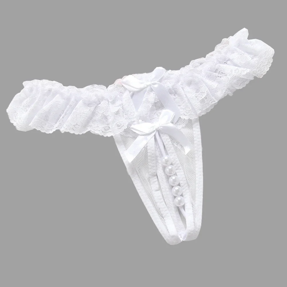 Lace Panties Women Sexy  Low-waist Crotchless Transparent Sheer Pearl T-Back  Underwear G-String Pants Hot Girls Exotic Panties