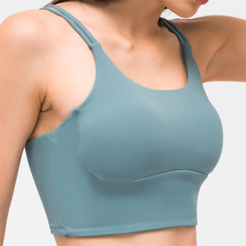 Nepoagym FERVOR Longline Cropped Women Sports Bra Top Buttery Soft Double Strappy Wireless Bra with Removable Pads Gym Workout