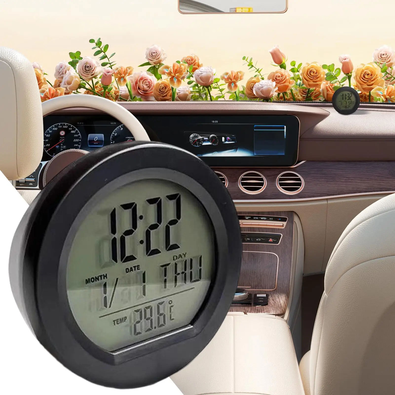 Small Digital Clock Solar Dash Digital Calendar Clock LED Auto Interior Calendar For Classroom Travel Table Bedside Fridge RV