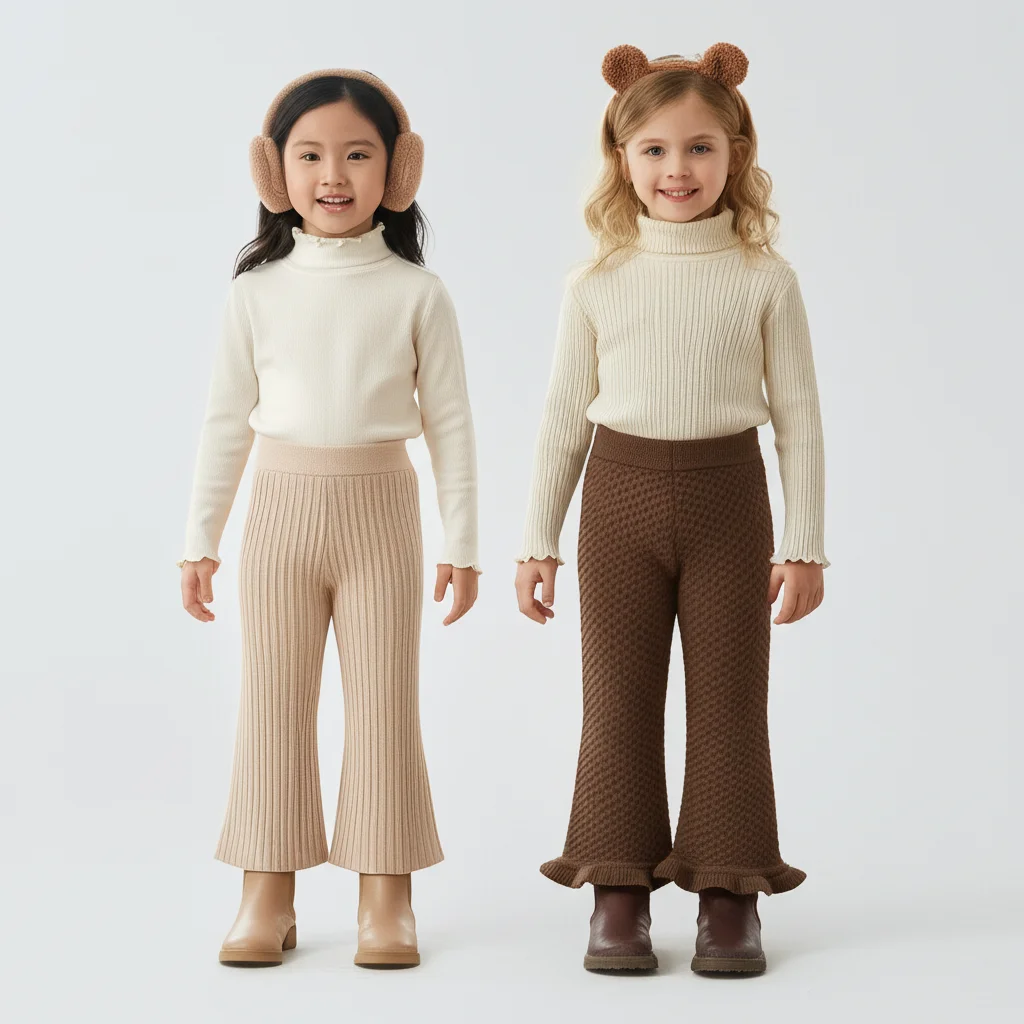 Winter Kids Knit Pants Wide Leg Woolen Trousers Girls Clothes Warm Cozy Loose Fit Toddler Knitwear Children Stretchy Long Pants