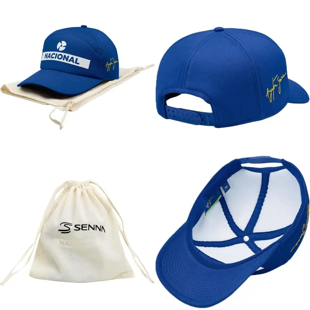 قبعة نسخة طبق الأصل من National Style Senna باللون الأزرق مع حقيبة حمل - مقاس واحد، مثالية لعشاق السباق