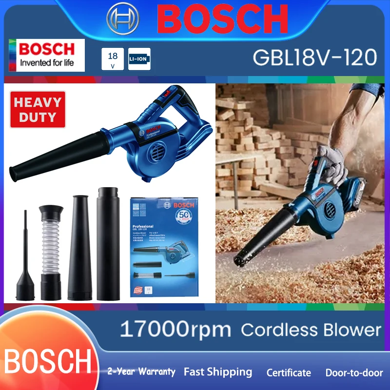 Bosch GBL18V-120 Cordless Professional Electric Blower 1 Standard Nozzle 1 Extension Nozzle 1 Bore Hole Nozzle 1 Dust Collector