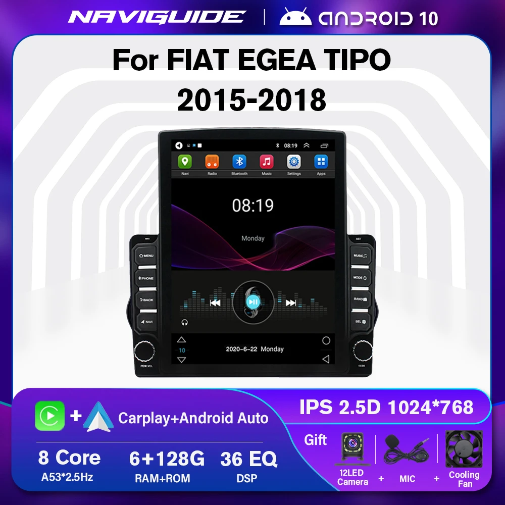 NAVIGUIDE Tesla Vertical Screen Car Radio For FIAT EGEA TIPO 2015-2018 GPS Navigation Stereo Multimedia Player Autoradio Carplay