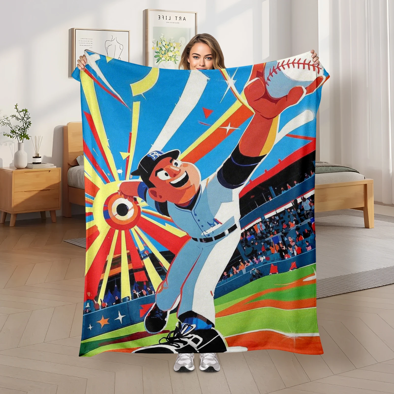 Cartoon Baseball Athlete Theme This Blanket Combines Sports Passion With Cozy Comfort For Loved Ones