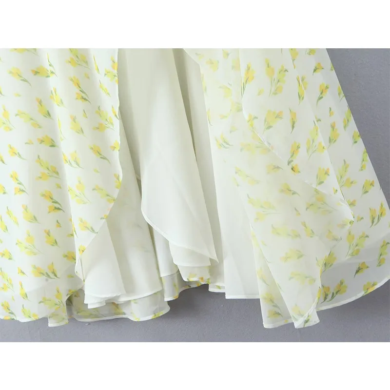 2025 Holiday Yellow Print Sling Midi Summer Dresses Women Sexy O Neck Hem Slits A-line Dress Chic Lady Robe Boho Beach Vestidos