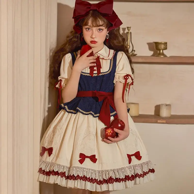 Lolita Kawaii One Piece Dresses Girls Lace Summer Princess Sweet Red Dress Women Japanese Harajuku Cute Costume Cosplay Dress