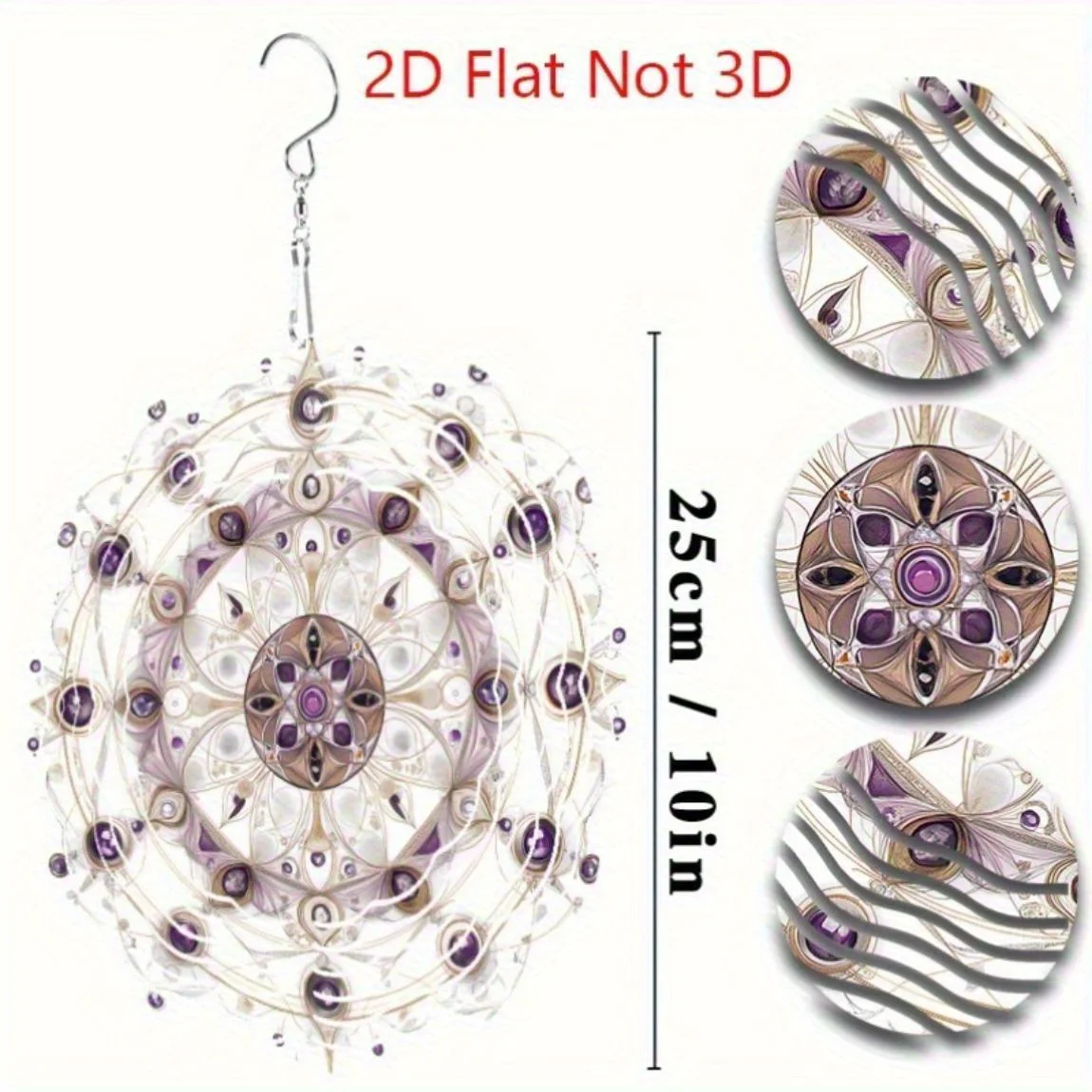 CIFBUY Mandala Wind Chime Purple Crystal 360 Rotating Hook Weatherproof Metal Outdoor Indoor Garden Balcony Home Decor Gift