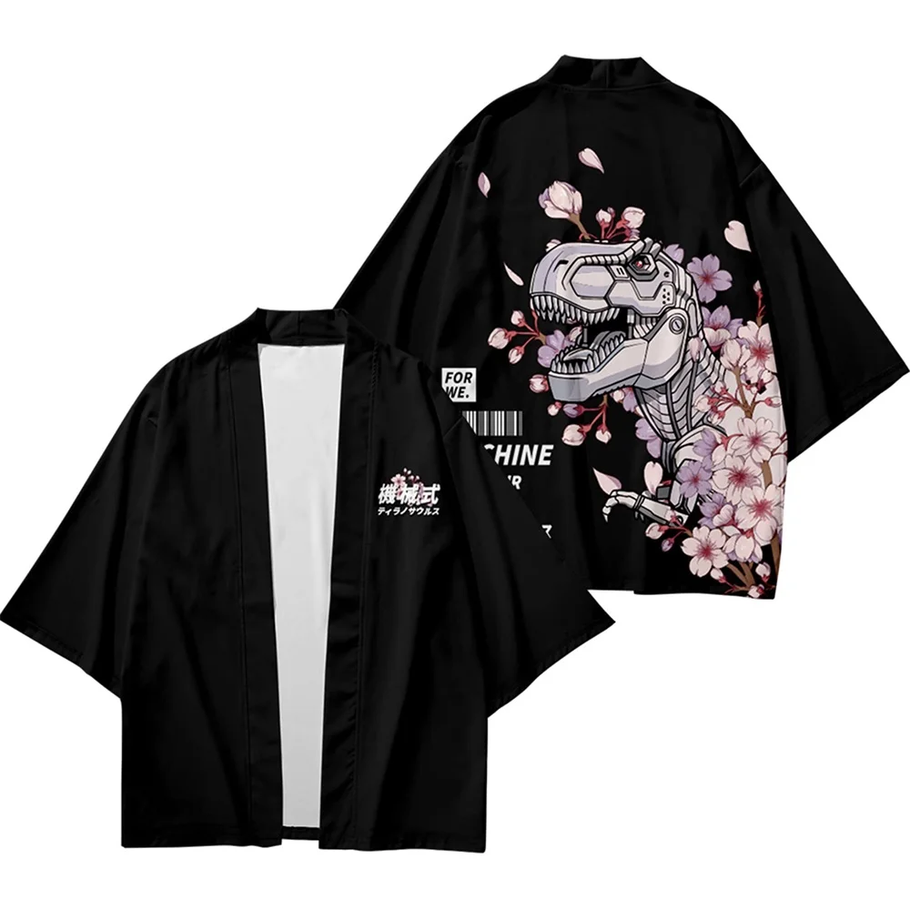 Kimono Jepang Musim Panas Pria Fashion Motif Rubah Tradisional Kemeja Pantai Lengan Pendek Kimono Wanita Cardigan Longgar Kimono Jubah Mandi