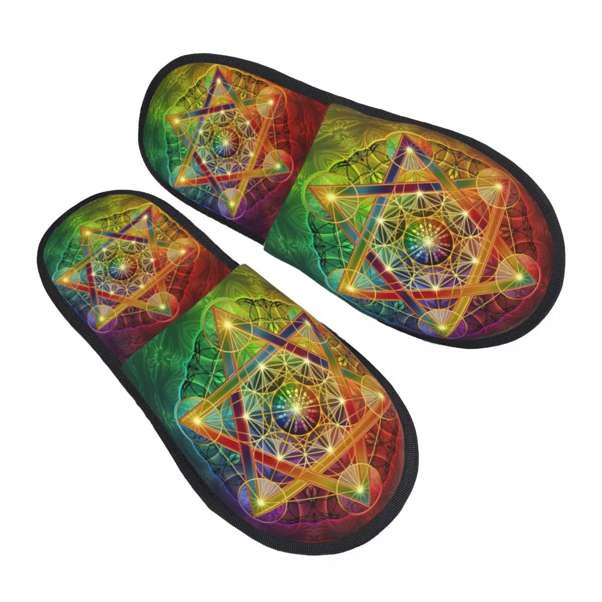 Custom Metatron's Cube With Merkabah And Flower Of Life Memory Foam Slippers Women Soft Warm Sacred Geometry House Slippers