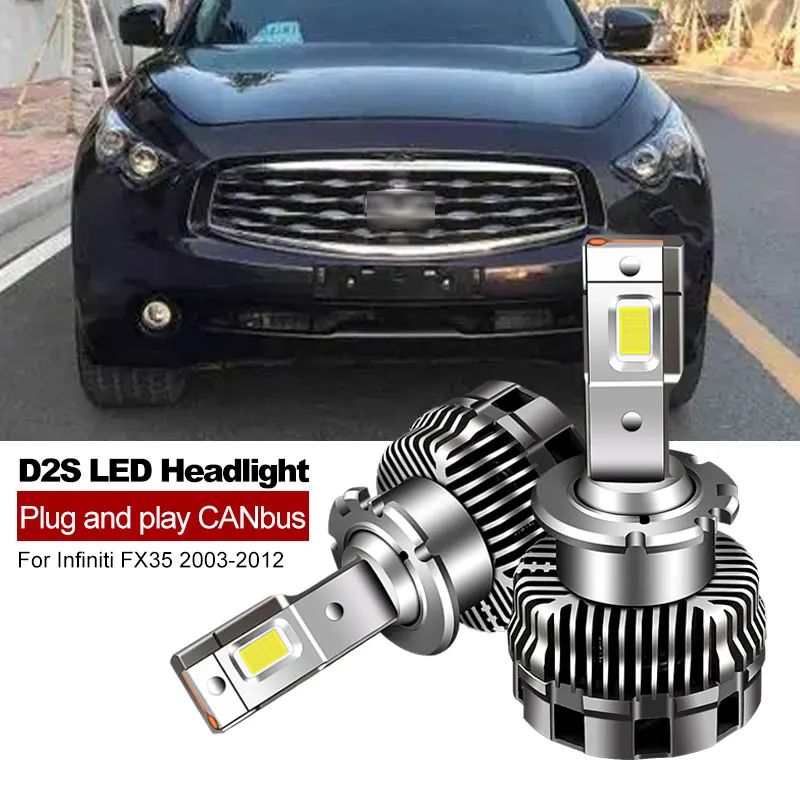 2pcs CANbus Car LED Headlight D2S D2R 32000LM Bulb Kit to Replace HID Conversion Lamps for Infiniti FX35 2003-2012