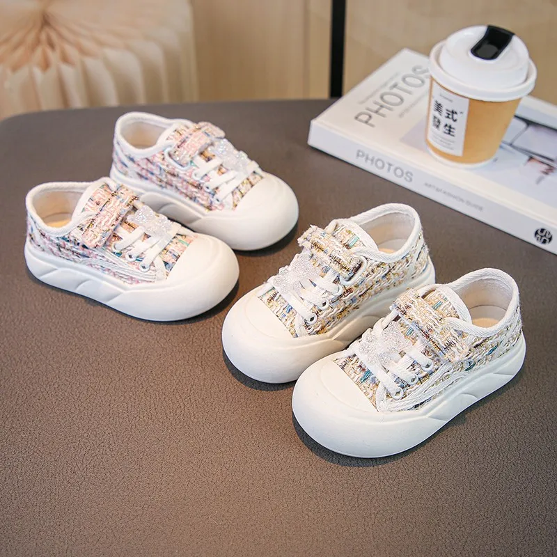 Children's Striped Canvas Shoes Girls Platform Shoe New 2024 Autumn Fashion Round Toe Casual Sneakers Kids Non-slip Single Flats