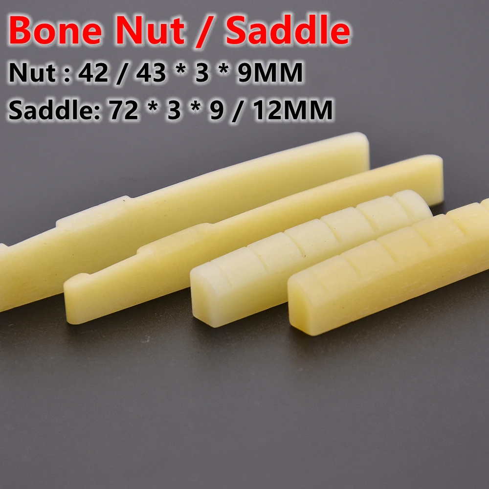 

6 String Real Guitar Bone Nut 42*6*9MM/43*6*9MM and 72*3*9mm/72*3*12mm Bridge Saddle Bone for acoustic/ LP electric guitar