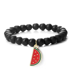 New Arrival Watermelon Pendant Bracelet For Women Men Boho Fruit Bracelets Natural Stone Elastic Bangle Girl Summer Jewelry Gift