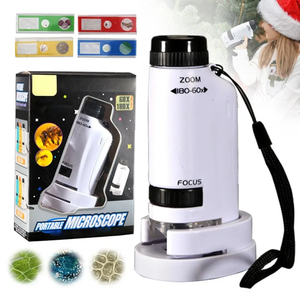 Professional Handheld Mini Kids Microscopes Toy Zoom 60x-180x Portable Pocket Microscope LED Kids Science Microscop Gift