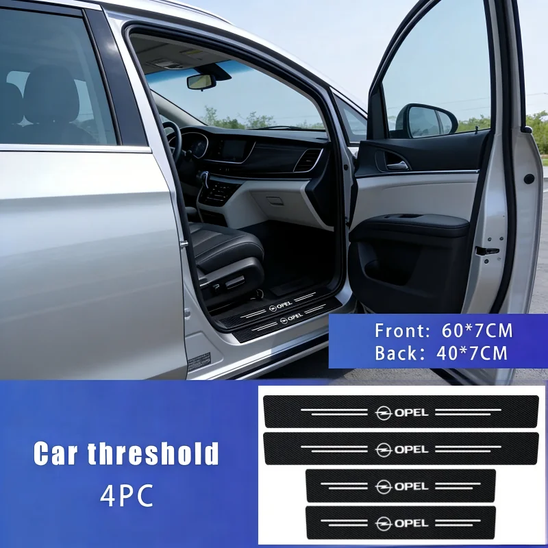 

Защитные накладки на пороги из углеродного волокна, 4 шт., подходят для Opel Corsa, Astra, Mokka-e, Frontera, Zafira и др., устойчивые к царапинам, простые в установке.