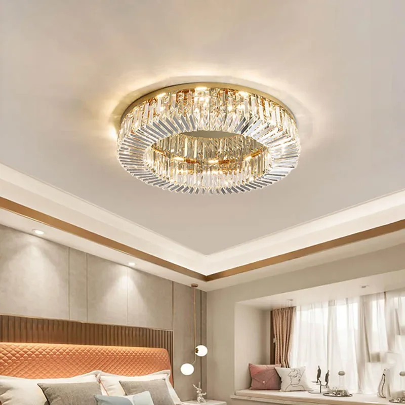 Modern Luxury Crystal Ceiling Lamp Bedroom Dining Living Room Chandelier Gold Led Ring Light Home