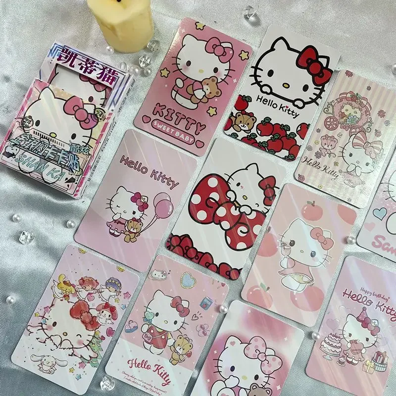 24Pcs/Set Kawaii Sanrio Small Business Cards Gold Silver Flash Card Cinnamoroll Kuromi Hello Kitty Cute Cards Waterproof Gift