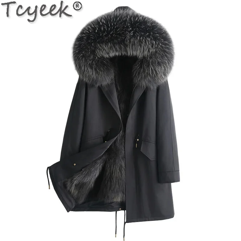 2024 Tcyeek Wasbeer Kraag Winter Vrouwen Warme Vos Voering Afneembare Jas Vrouw Kleding Elegante Echt Bont Parka