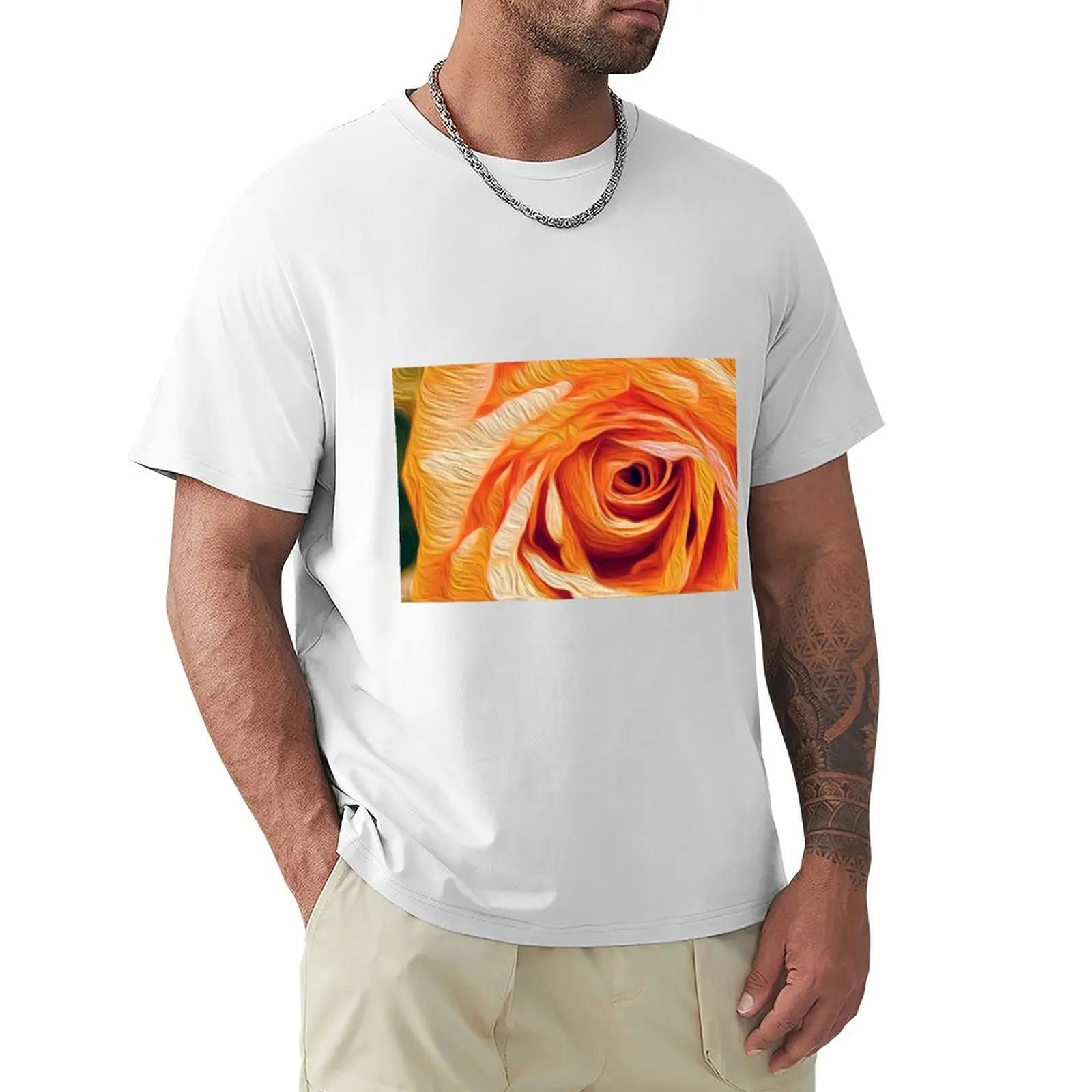 Orange rose oil paint effect. T-shirt Short sleeve tee customs cute tops t shirts for men cotton