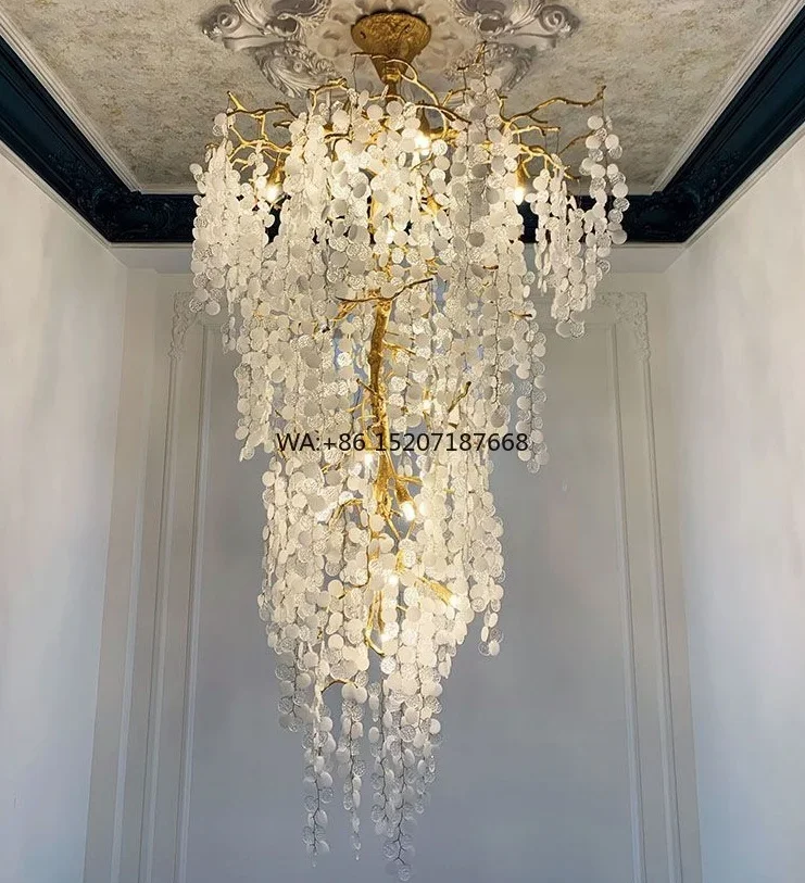 Luxury Metal Crystal Cascade  Light Art Deco Leaf Branch  for Hotel Banquet Hall Indoor  Decorative