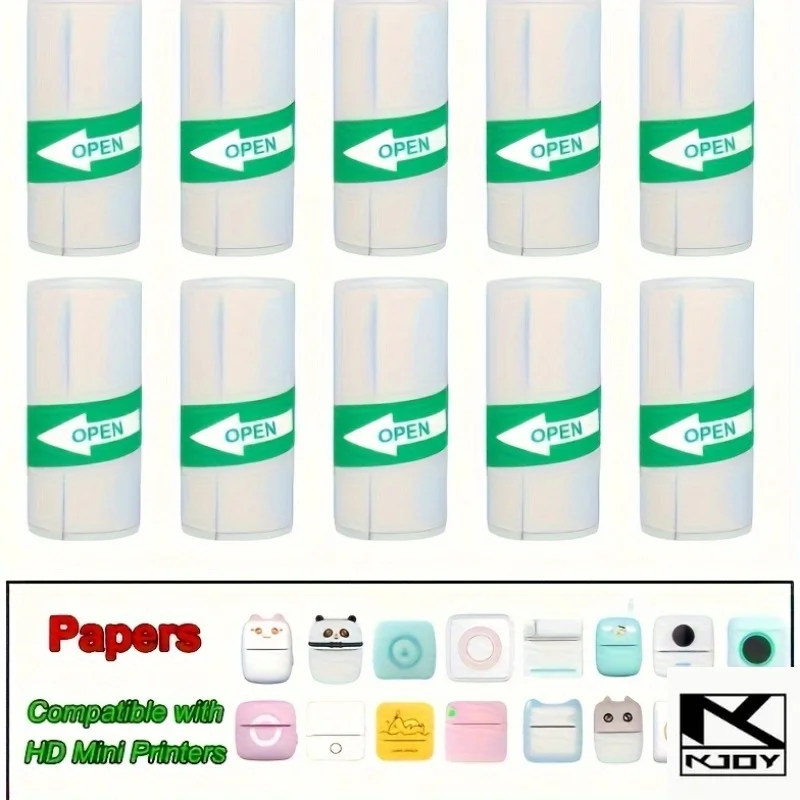 10 Rolls 57mm Self-Adhesive Thermal Label Paper for Mini Printer Note Photo Printing Compatible with Various Mini Printers