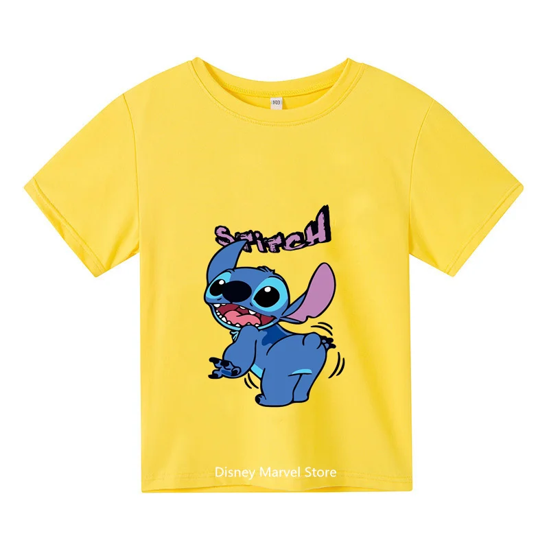 

2024 New Anime Kawaii Stitch Kids T-shirt Boys Girl Student Teen Summer Fashion Outdoor Docatone Casual girls round neck T-shirt