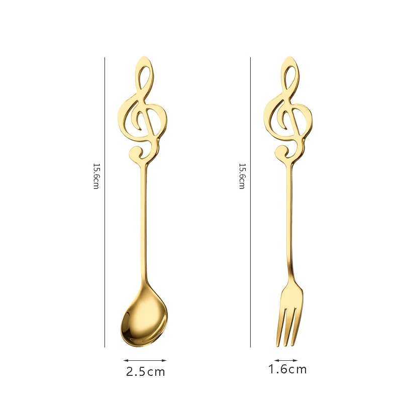 Musical Note Spoon Fork Set Stainless Steel Coffee Stirring Spoon  Ice Cream Dessert Teaspoons Creative Gift Kitchen Tableware