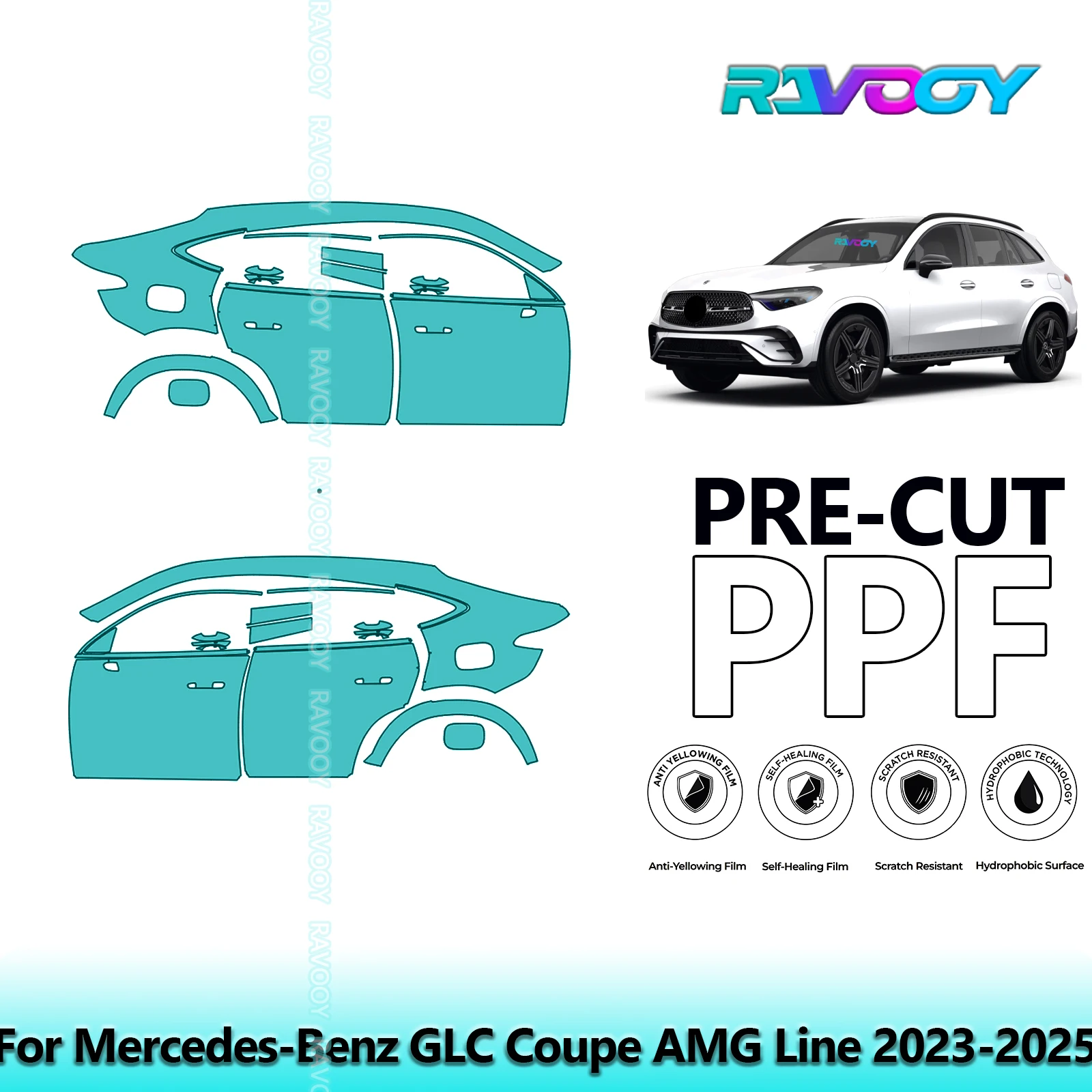 

For Mercedes-Benz GLC Coupe AMG Line 2023-2025 8.5mil Pre-Cut PPF Door & A/B Pillar Kit TPU Paint Protection Film Set