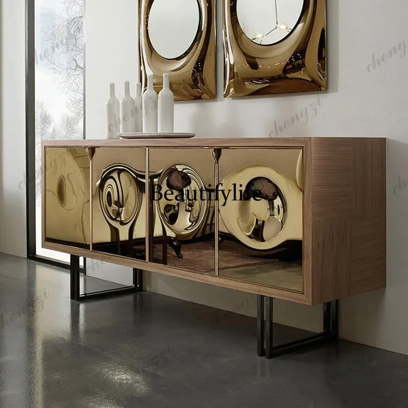 A52 Italian light luxury solid wood dining side cabinet high-end villa home decoration locker post-modern entrance cabinet