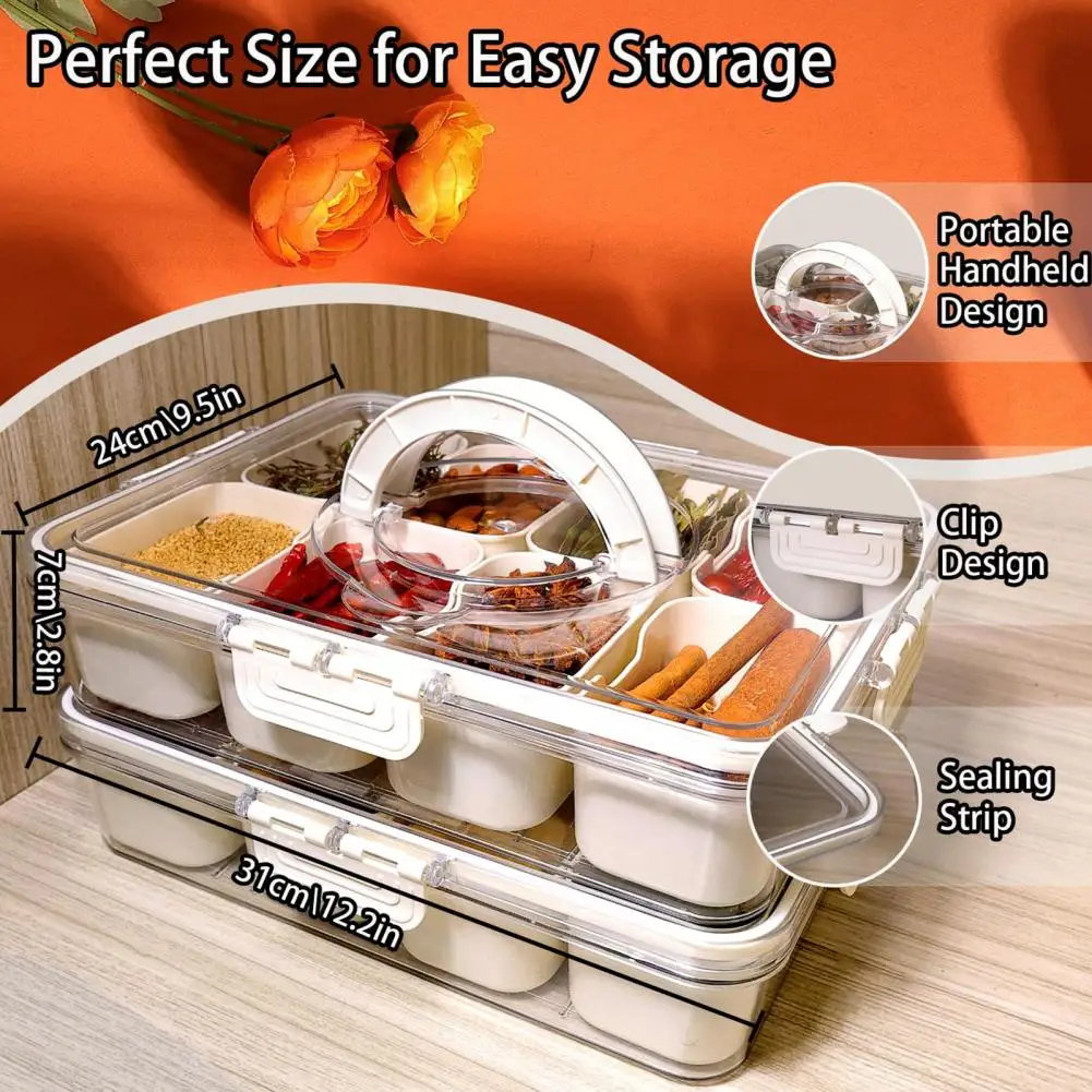 High-quality Food-grade Materials Portable Divided Storage Box with Lid Handle 8-compartment Snack Container for Fruit for Food