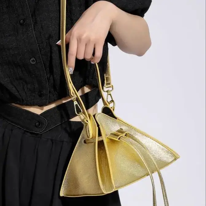 Triangle Pyramid Shoulder Crossbody Bags for Women Gold Silver Handbags And Purses Ladies Messenger Bags Drawstring High Quality