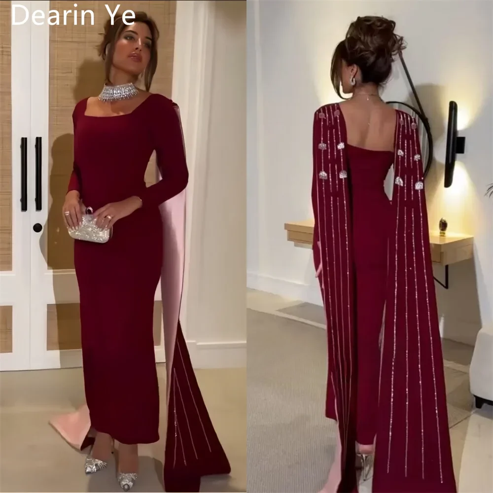 

Customized Saudi Arabia Formal Dress Dearin Square Collar Column Floor Length Skirts Open Back Vertically Beading Bespoke Occasi