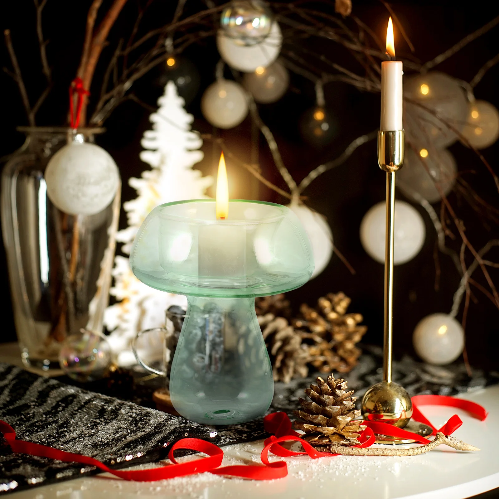 

Glass Holder Mushroom Shaped Decorative Table Stand for Home Restaurant Party Romantic Room Decoration