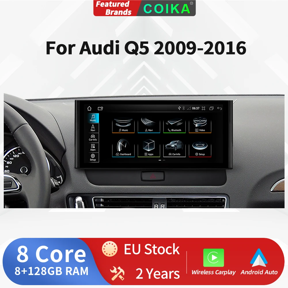 10.25'' HD Touch Screen Android13 Wireless Carplay For Audi Q5 2009-2016 Android Auto Split Screen GPS Radio Multimedia Player