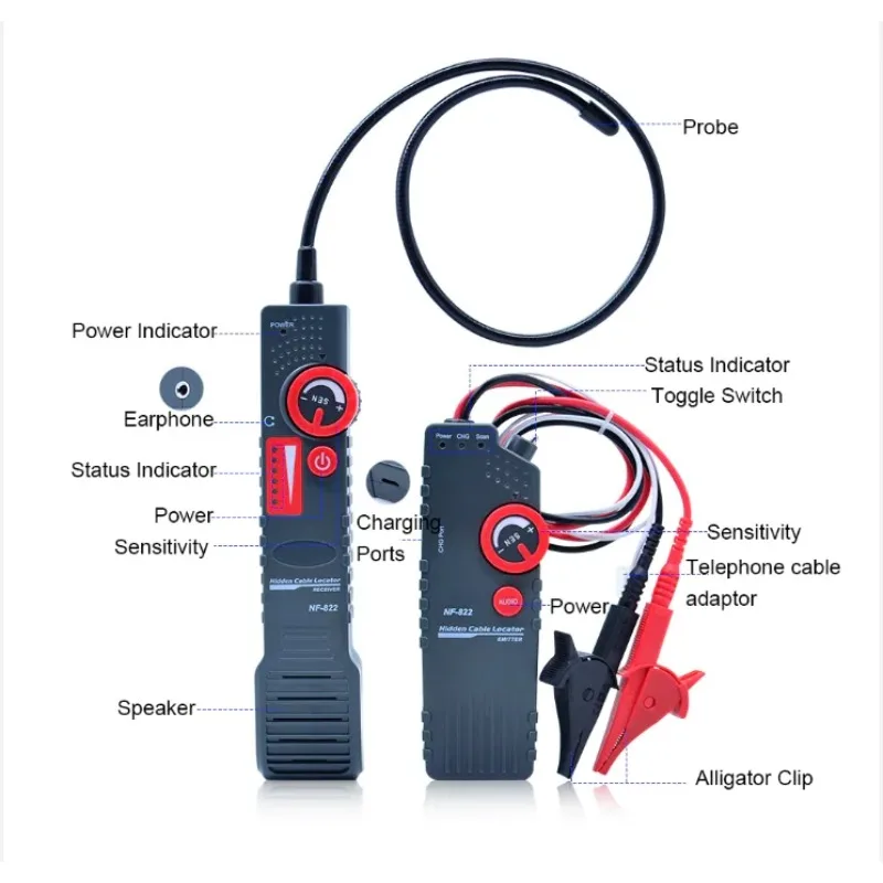 

NOYAFA Cable and Network tester NF-822 underground cable locator 0-0.5m depth cable length tester 1000m for High voltage wire