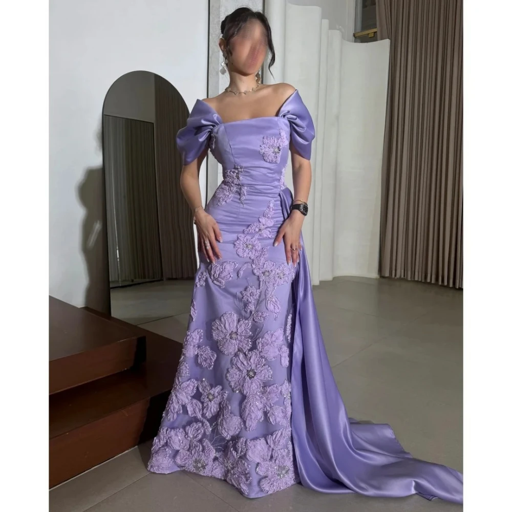 

Lavender Evening Dress 2025 Luxury Lace Applique Off The Shoulder Mermaid Prom Satin Formal Party Dresses Robe Soiree Customized