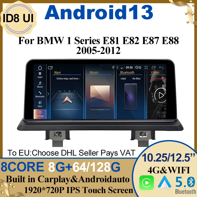 

10.25" Android 13 System Apple Carplay For BMW 1 Series E81 E82 E87 E88 Car Video Player Central Multimedia Automotive Stereo