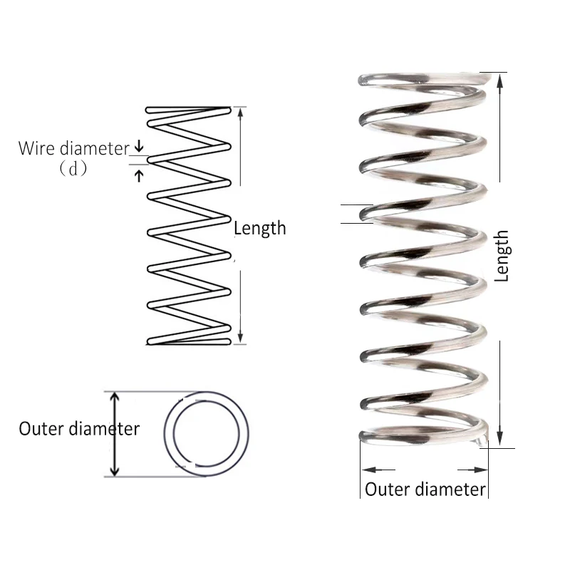 305mm Compression Spring Long Pressure Spring 304 SS Springs Wire Dia 0.5 0.6 0.7 0.8 0.9 1 1.2 1.4mm Od 3mm~20mm