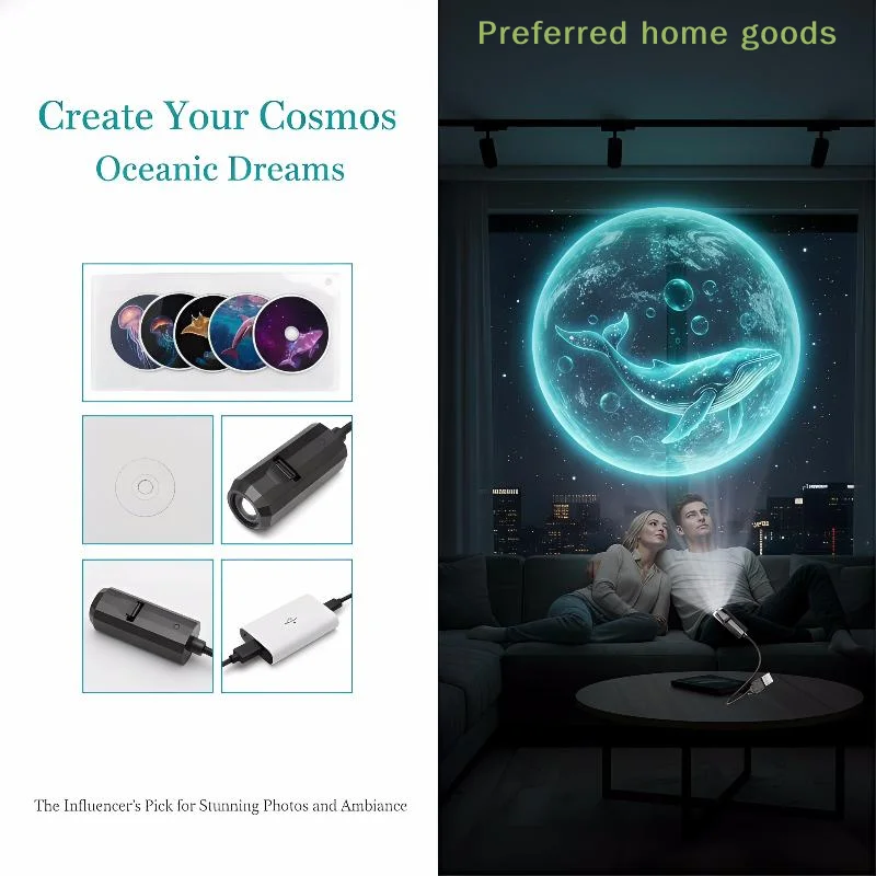 ZLinKJ LED USB Projector Light Marine Life Ocean Theme with 8pcs Panels for Home Decor and Children Night Lighting