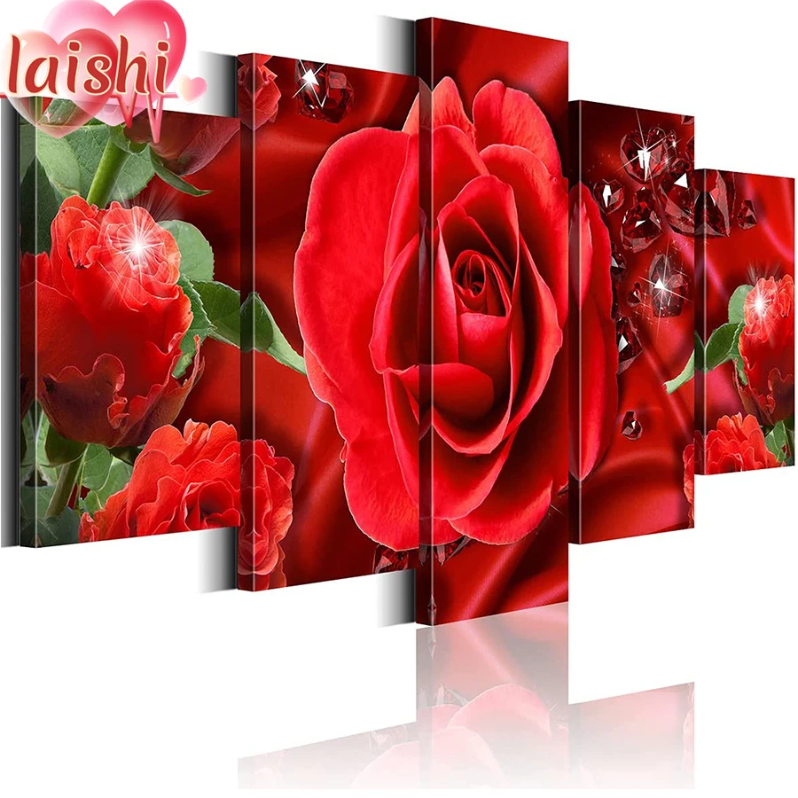 

5pcs Bright red rose Diamond Painting Cross Stitch Mosaic Diamond Embroidery Full Square drill Picture Of Rhinestone Home Decor