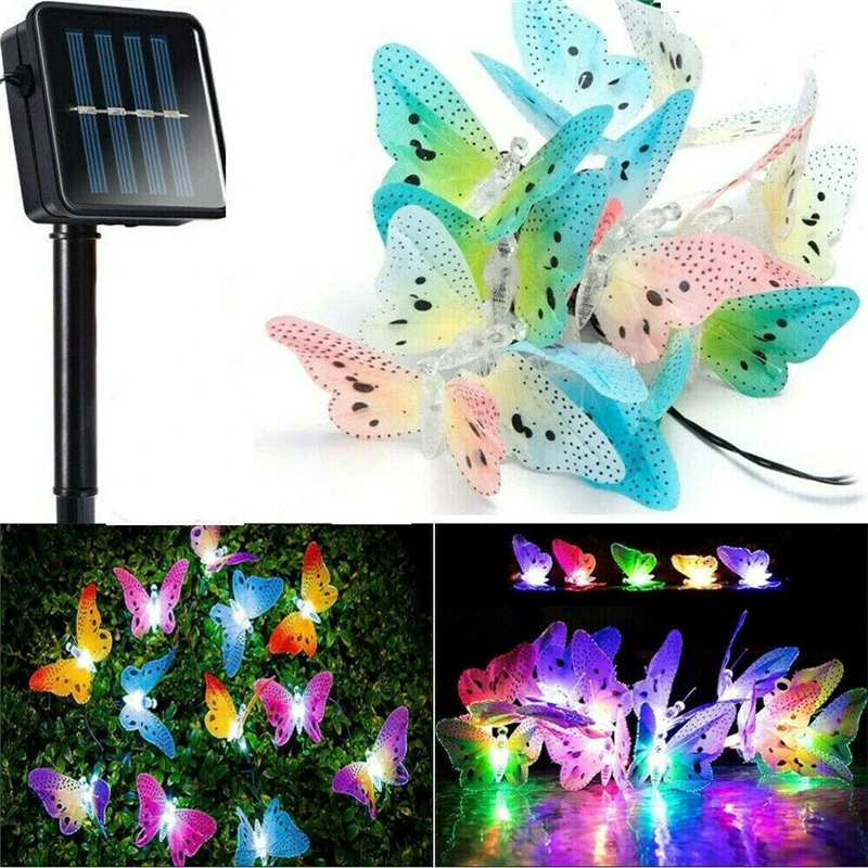 

12Led Solar Powered Butterfly Fairy String Lights Outdoor Garden Holiday Christmas Decoration Lamp Fiber Optic Waterproof Light