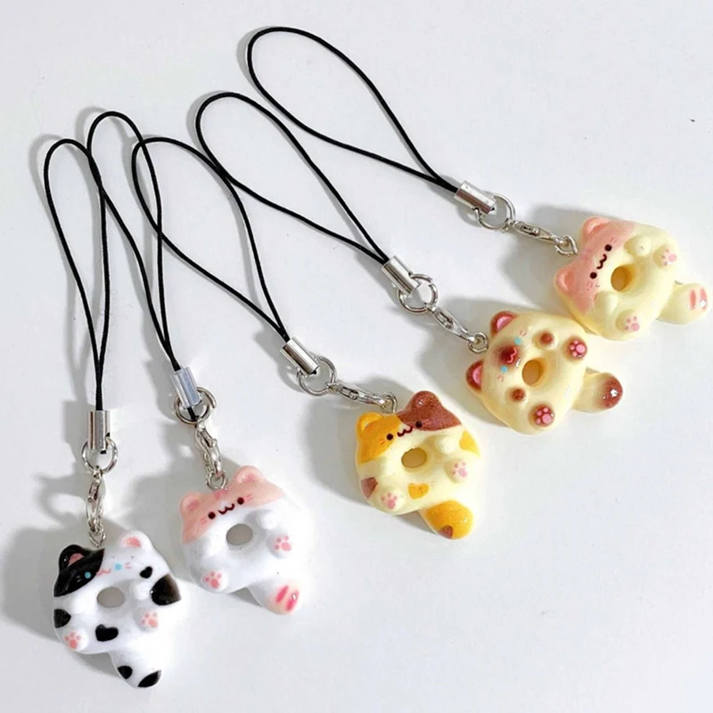 Cute Cartoon Cat Cookie Phone Charm Strap Soft Kawaii Kitty Phone Lanyard Strap Key Chains Bag Pendant Decoration Handmade Gift