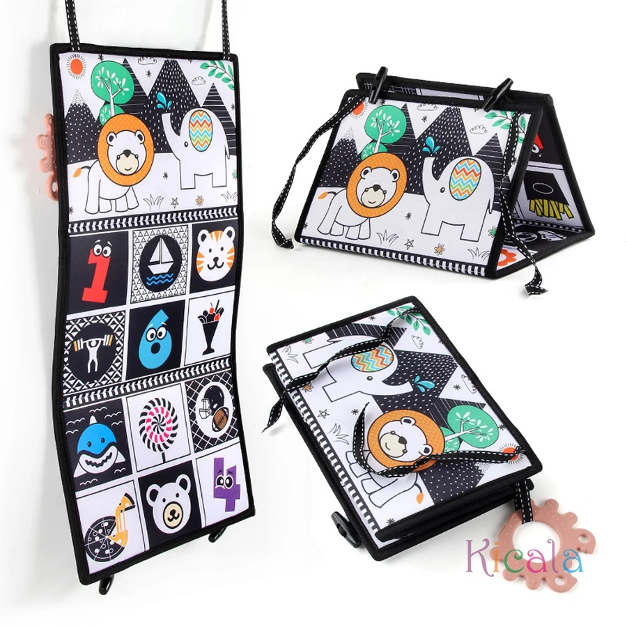 Składana zabawka do łóżeczka, miękka książeczka edukacyjna dla niemowląt, zabawka do zabawy na brzuszku, lusterko dla niemowląt, zabawki dla niemowląt wspomagające rozwój wzrokowy, zabawki edukacyjne dla noworodków.