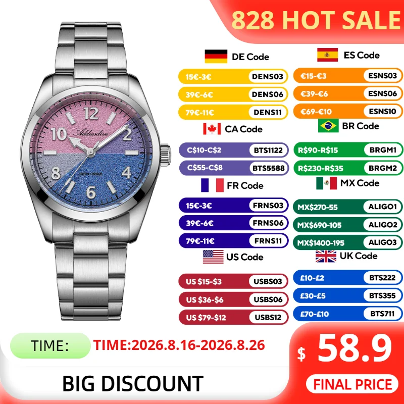 Intervalometer Timer - ADDIESDIVE Sapphire Glass Watch Women New