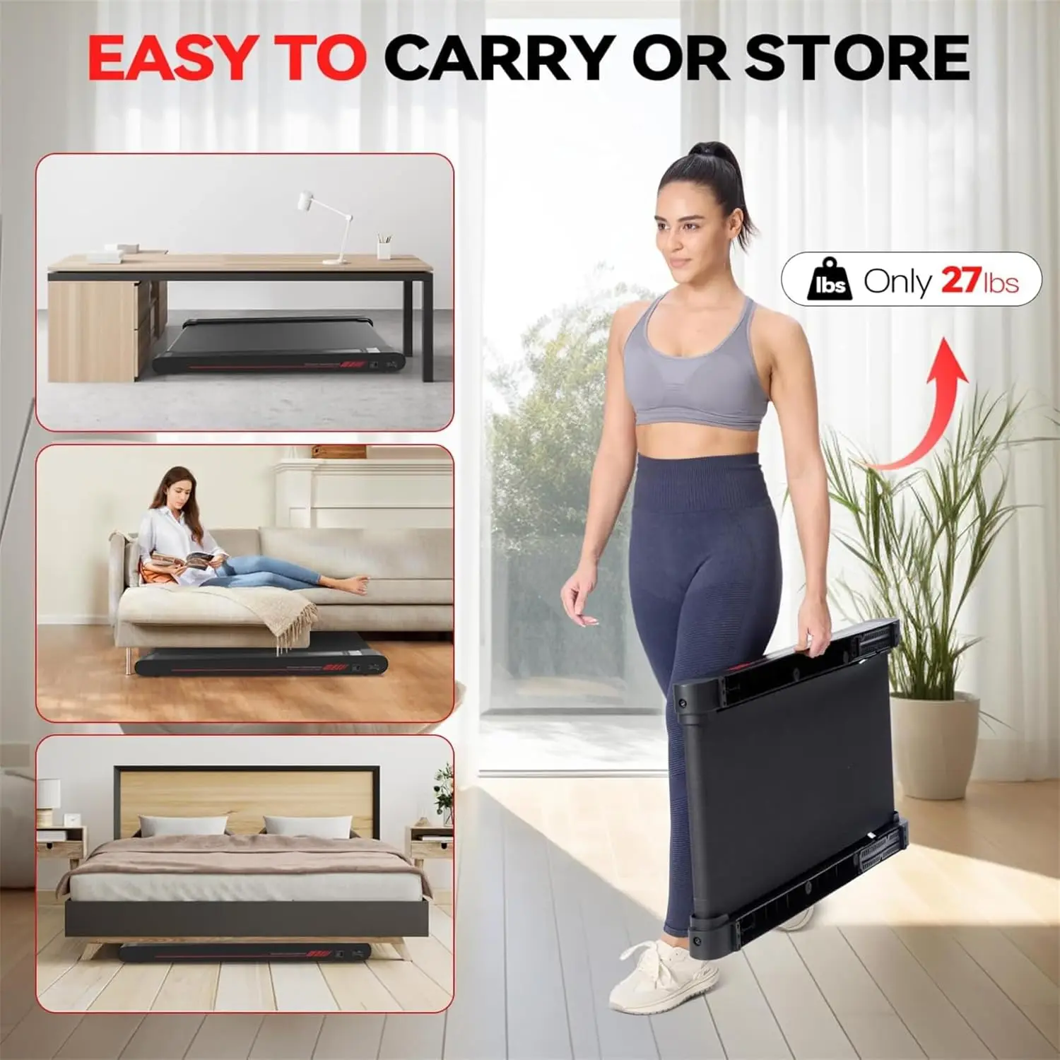 3 in 1 ใต้โต๊ะลู่วิ่ง,2.5HP Low Noise Walking Treadmill Pad พร้อมรีโมทคอนโทรล,แบบพกพาลู่วิ่งสําหรับ Home Office