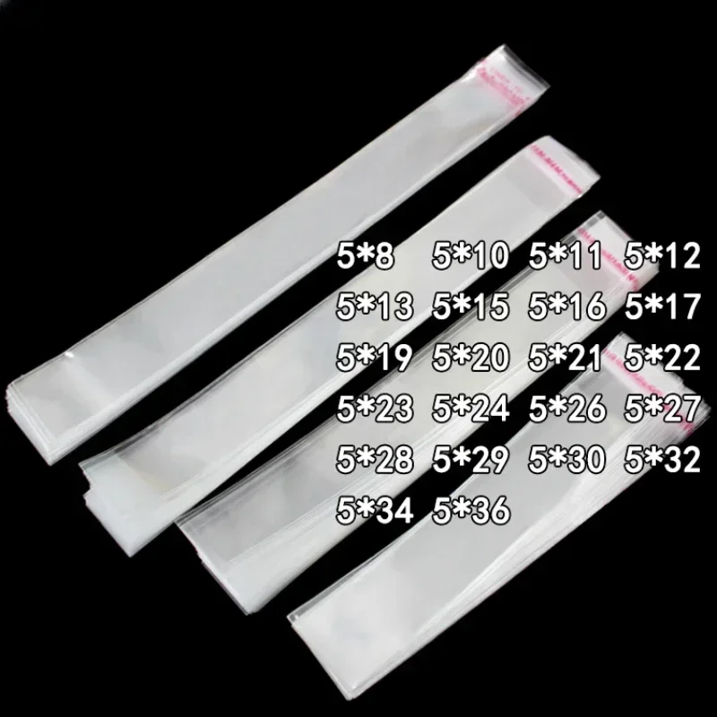 300 stks 5 CM Breed OPP Lange zelfklevende Zak Wegwerp Accessoire Kam Verpakking Zakken Verdikte Transparante Plastic Afdichting zak