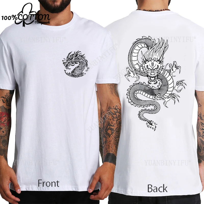 

Harajuku классическая футболка в китайском стиле с принтом дракона, топ из 100% хлопка, свободный круглый вырез, удобный креативный популярный стиль