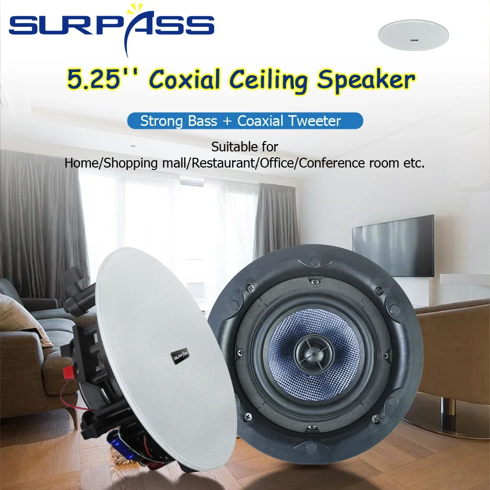 Home Theater Sound System 5.25\'\' 25W Ceiling Speakers Strong Bass Coaxial In Wall Speakers Stereo Music Loudspeaker Restaurant