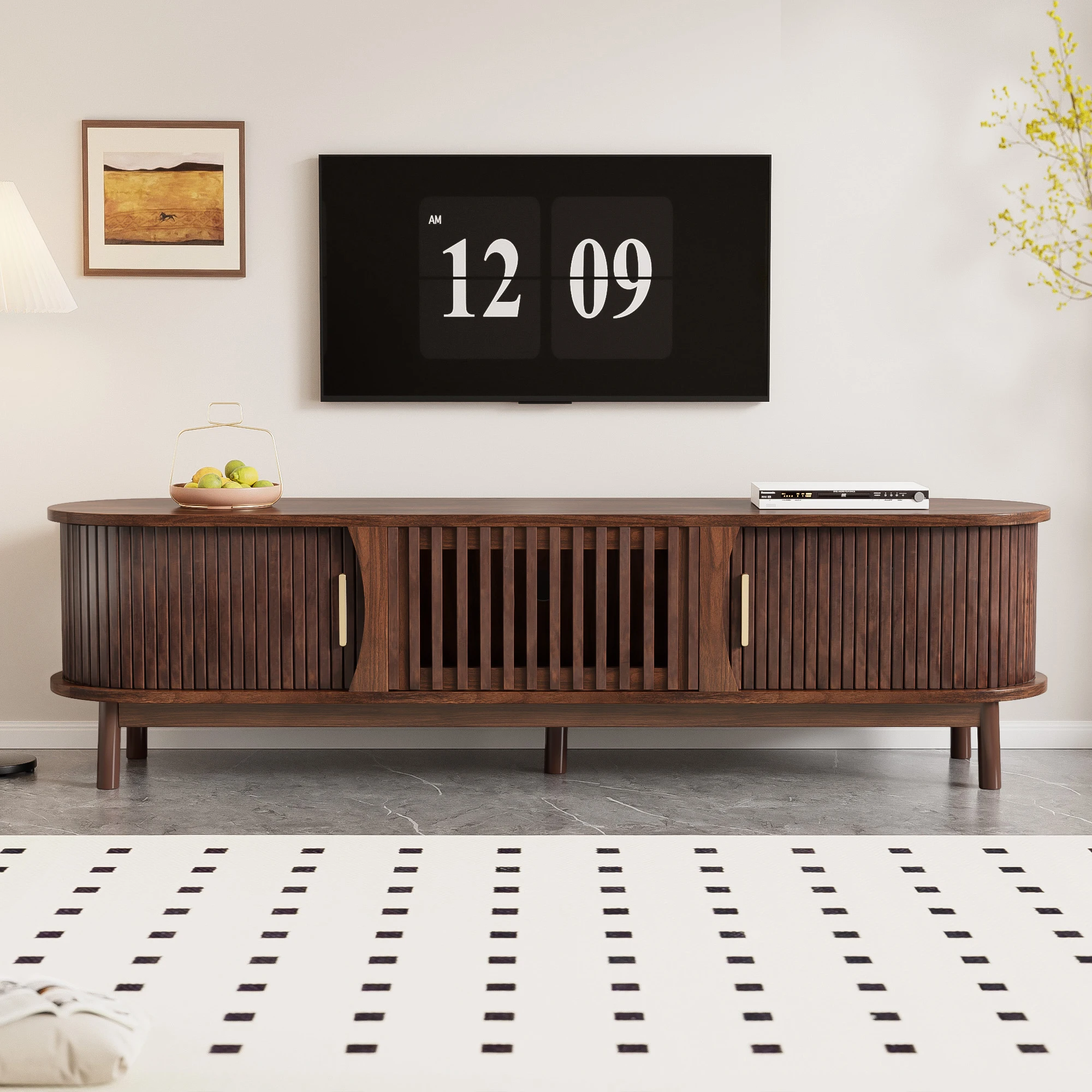KOMHTOM Armadio TV Lowboard Marrone 165x39,5x46 cm-con porta scorrevole, adatto per televisione fino a 65 pollici